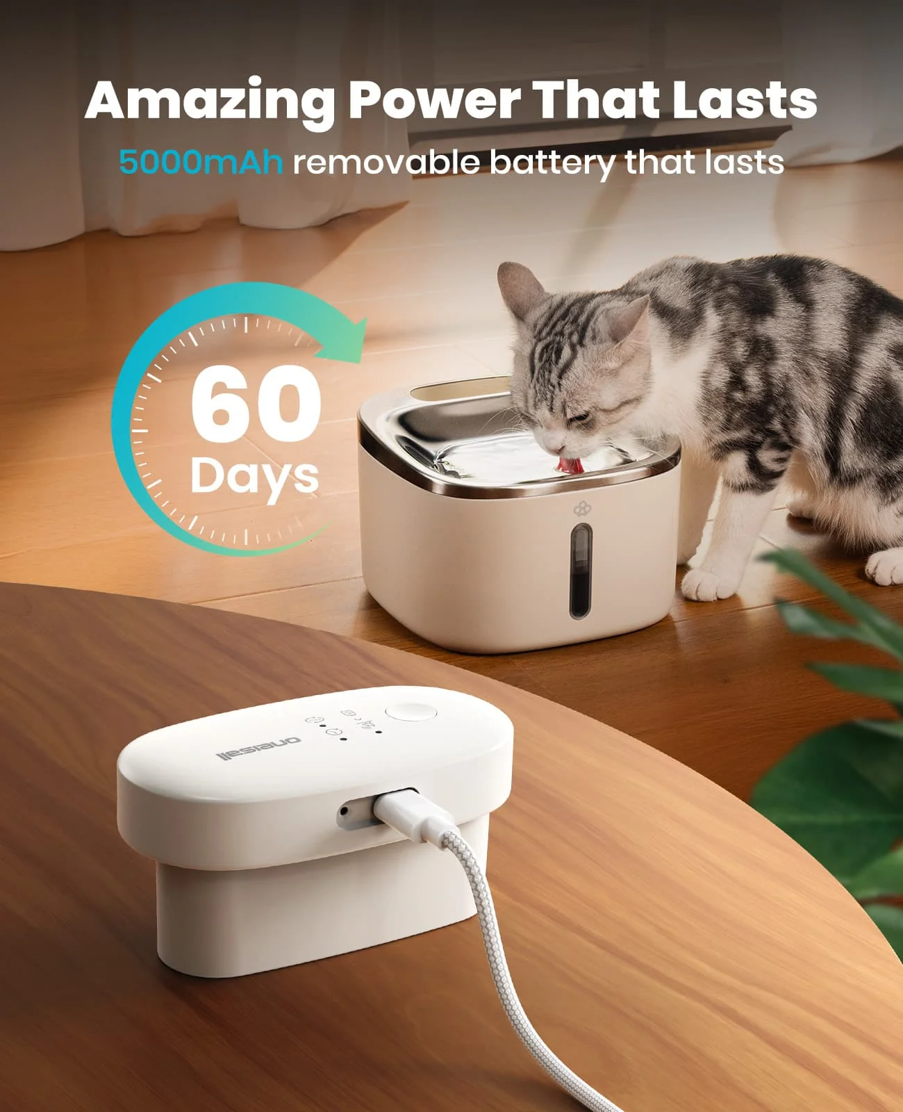 Oneisall 3.5L Cordless Stainless Steel Pet Water Fountain with 3PCS Filters - Image 17