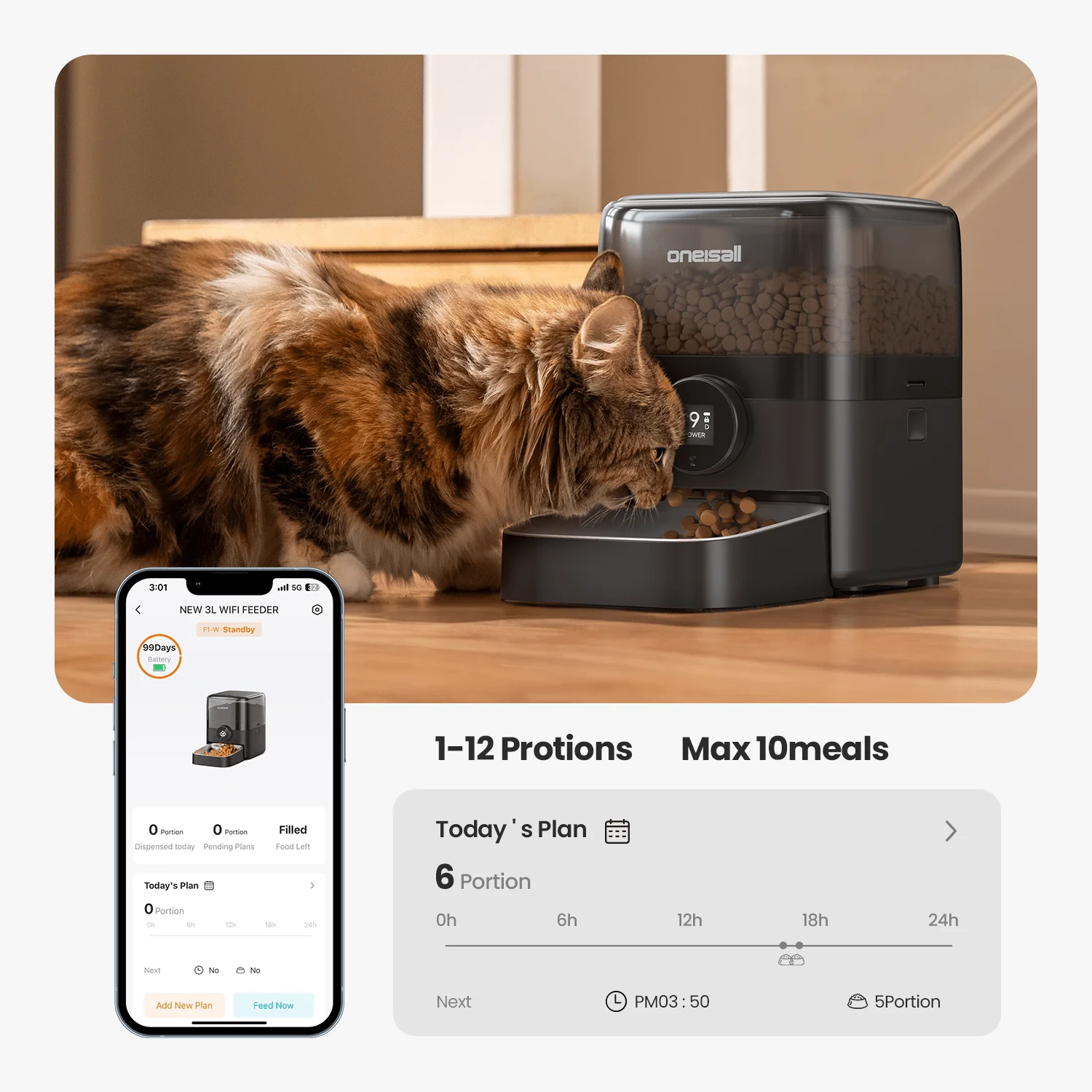 Oneisall PF06 3L Cordless Smart Cat Feeder with APP Control - Image 5