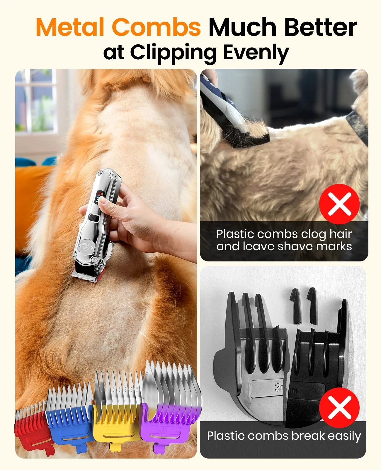 Oneisall RFC-676 Pro Dog Clippers with Detachable Metal Combs - Image 3