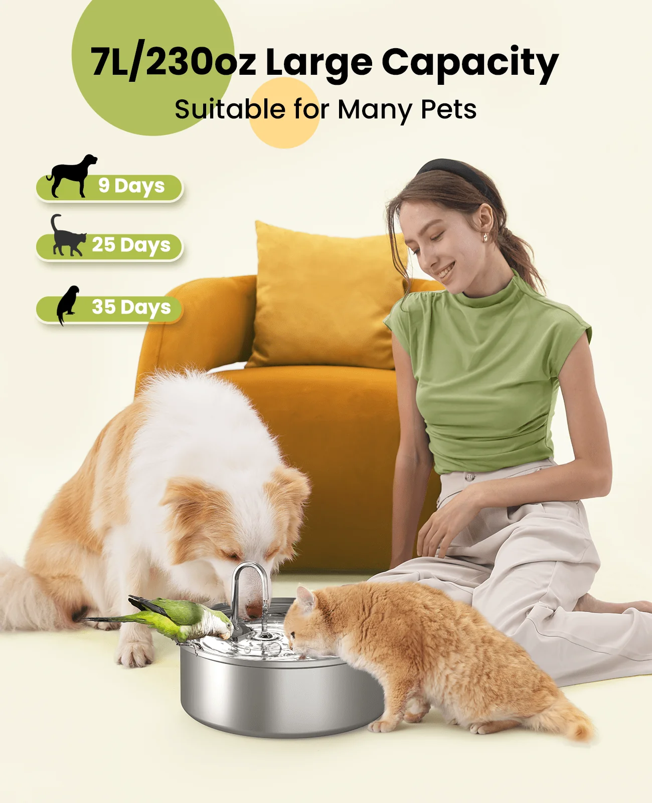 Oneisall 7L Pet Water Fountain with 1.5m Power Cord - Image 5