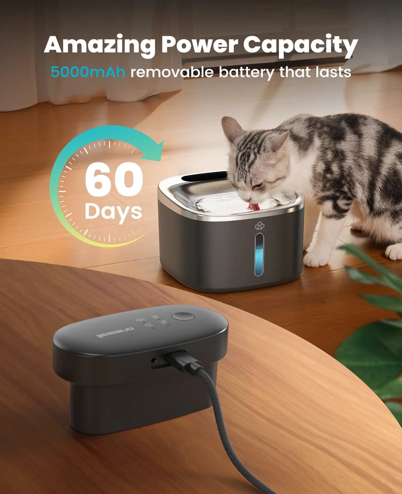 Oneisall 3.5L Cordless Stainless Steel Pet Water Fountain with 3PCS Filters - Image 25