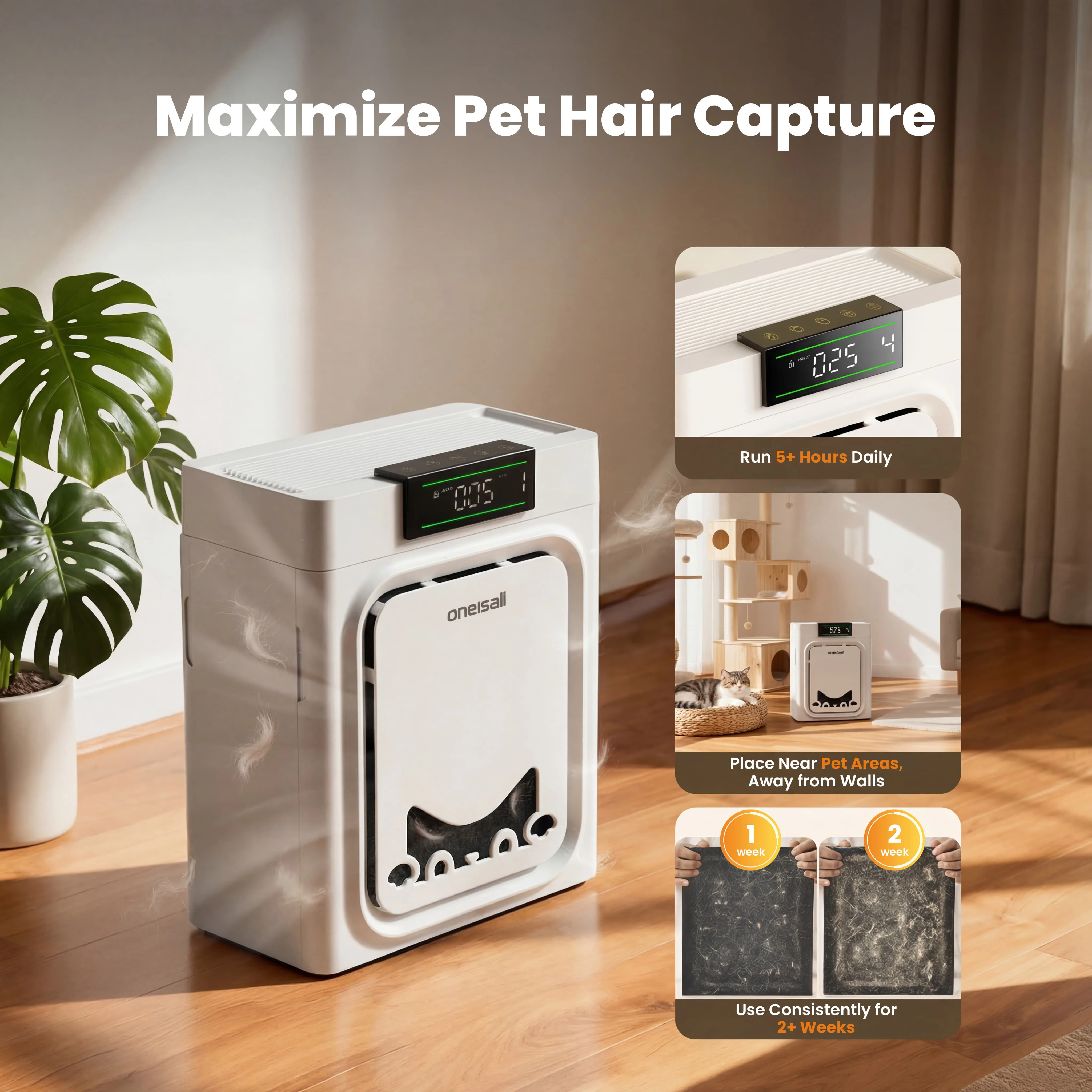 Oneisall Air Purifier for Homes with Pets, Dual-Side Intake - Image 13
